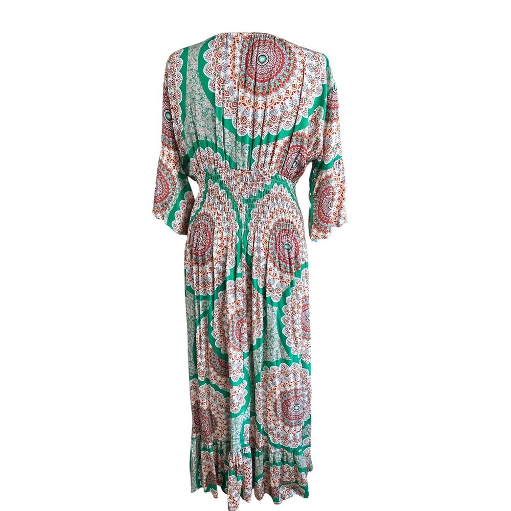 Made in Italy Boho Mandala Maxi Dress Resort Festival Ibiza Peasant‎ Large Beach - Picture 3 of 10